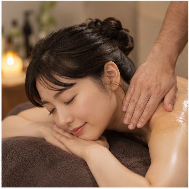 男性セラピストの施術を受ける女性